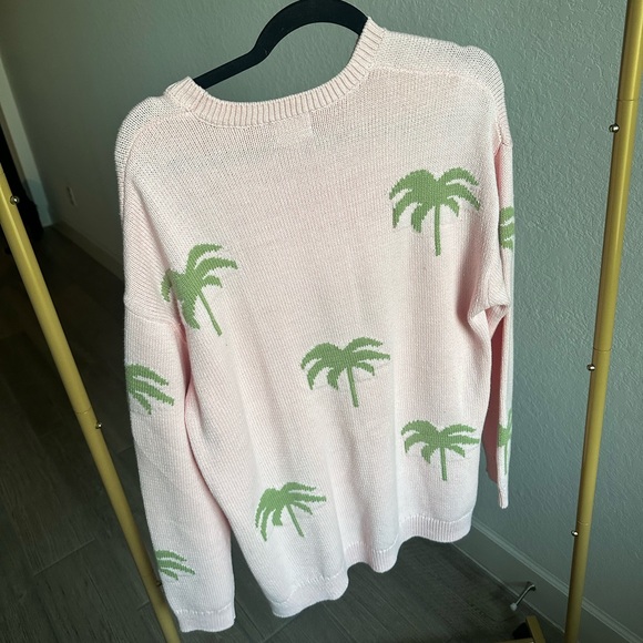 Show Me Your Mumu Pink Palm Tree Knit Sweater M - Picture 3 of 6